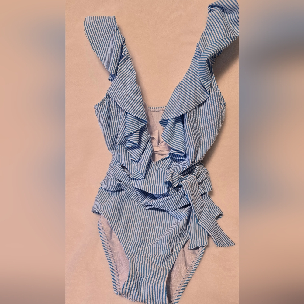Lilly Pulitzer Blue and White Striped One Piece Swimsuit